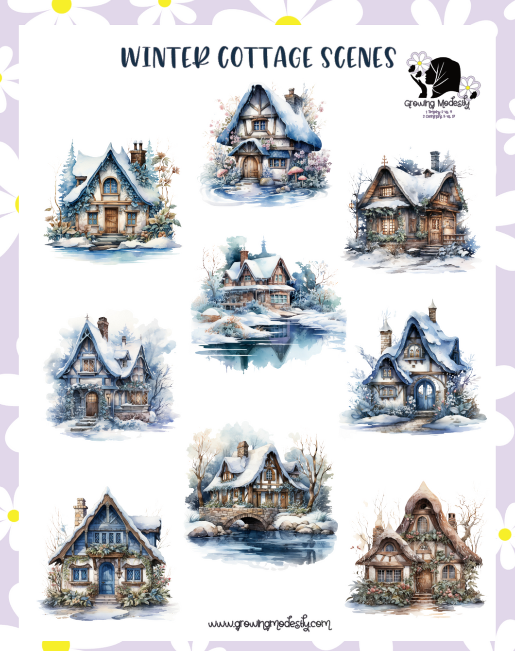 Winter Cottage Scenes- PRINTABLE